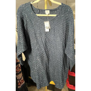 NWT Dress Barn Women’s Sz 1X Dolman Sleeve Navy Blue Speckled Waffle MSRP $49.95